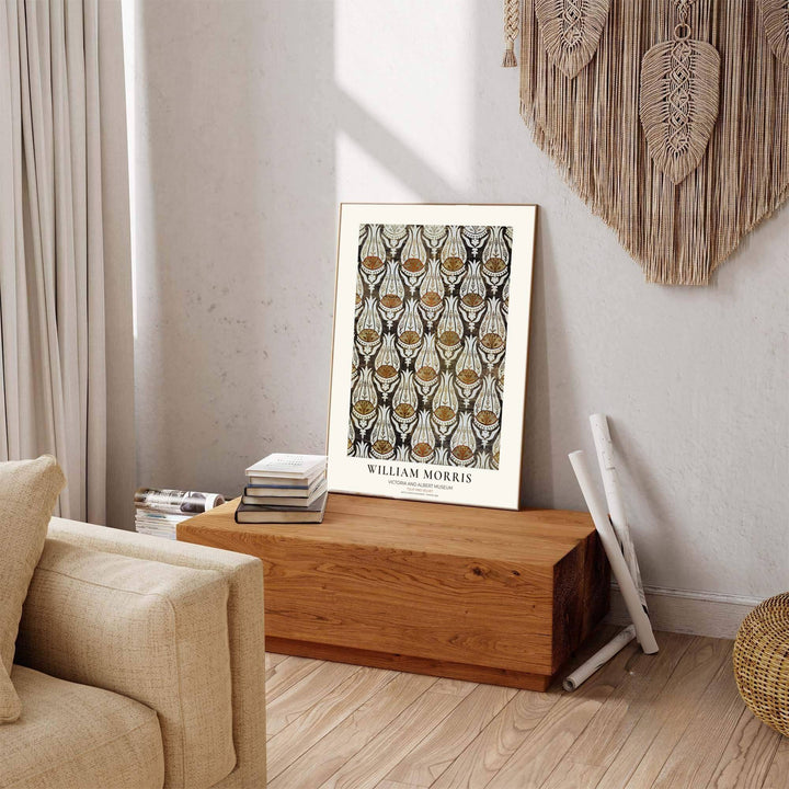 Moody charcoal tones meet warm cream in a sophisticated William Morris Tulip Velvet artwork print. MapYourDreams provides stylish framed, unframed, and canvas options available for designing elegant living quarters.