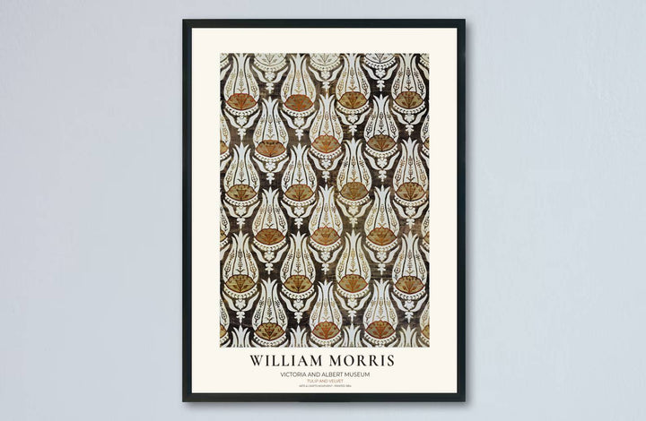 Rich charcoal and muted terracotta colors lend a cozy feel to this William Morris Tulip Velvet layout. Browse archival framed, unframed, and canvas options available at MapYourDreams to build a vintage gallery wall.