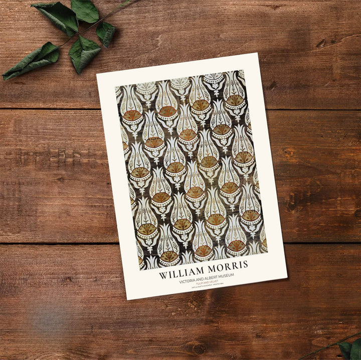 English textile heritage shines in this charcoal and cream William Morris Tulip Velvet illustration. Order custom framed, unframed, and canvas options available at MapYourDreams to establish a refined interior accent.