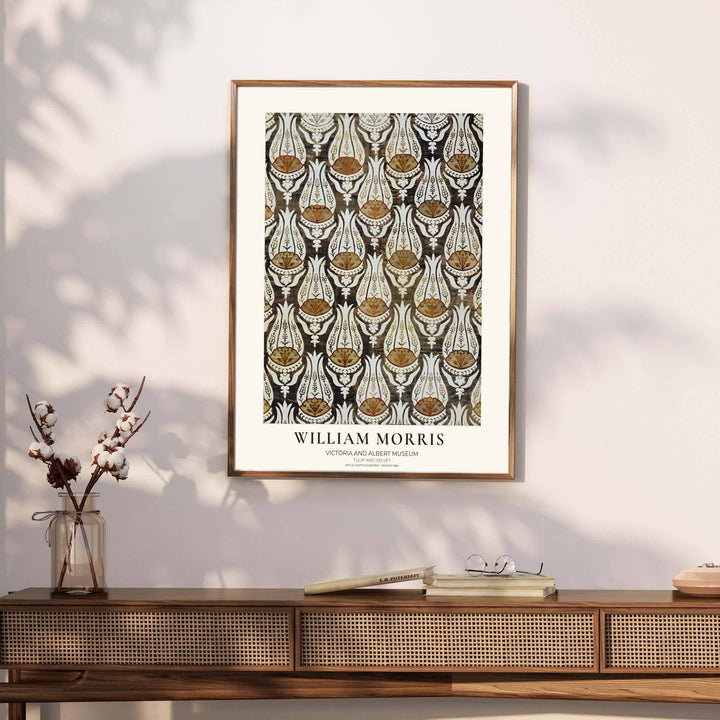 Muted charcoal and terracotta wall decor inspired by 1884 cut-velvet defines this William Morris Tulip Velvet print. MapYourDreams brings tailored framed, unframed, and canvas options available to match your style.