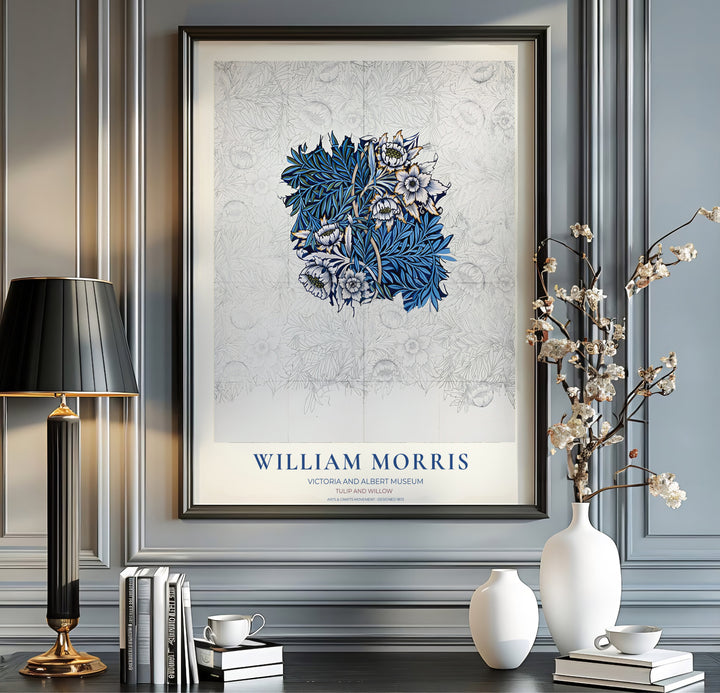 Historical Arts and Crafts sketch graphics set in a cream museum border shine in this William Morris Tulip Willow Sketch poster. MapYourDreams presents professional framed, unframed, and canvas options available for any room.