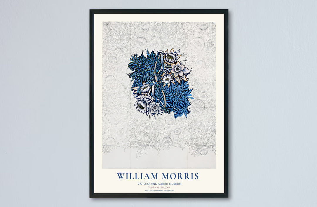 Rich blue and graphite grey colors lend a creative feel to this William Morris Tulip Willow Sketch layout. Browse archival framed, unframed, and canvas options available at MapYourDreams to build a vintage gallery wall.