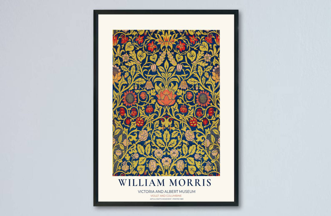 Famous Arts and Crafts movement textile patterns from the Victoria and Albert Museum in this William Morris Violet and Columbine piece decorate walls. Buy high-definition framed, unframed, and canvas posters at MapYourDreams.