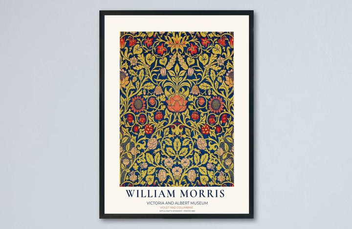 Famous Arts and Crafts movement textile patterns from the Victoria and Albert Museum in this William Morris Violet and Columbine piece decorate walls. Buy high-definition framed, unframed, and canvas posters at MapYourDreams.