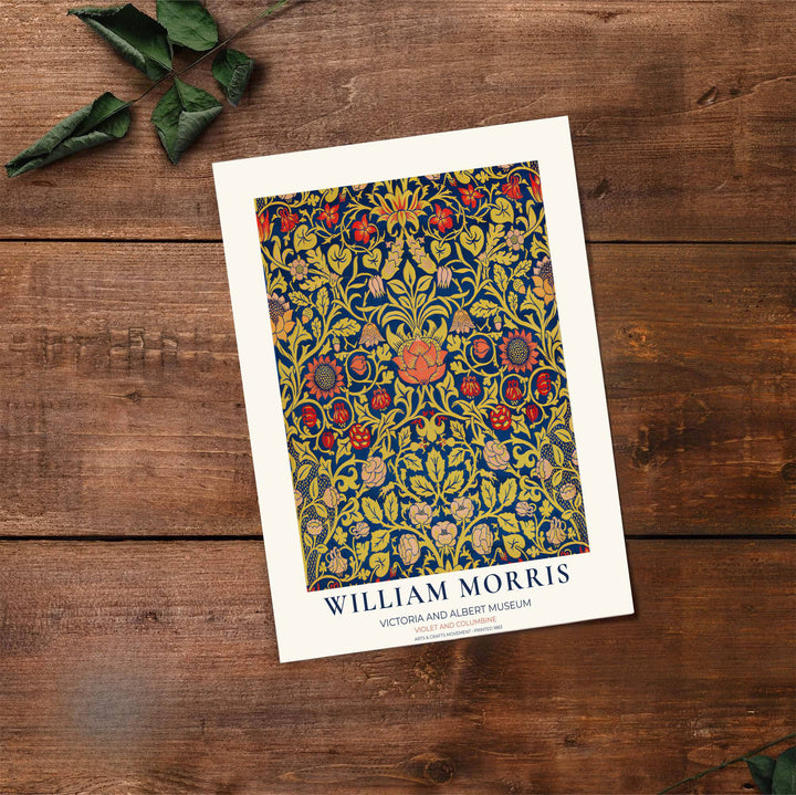 Historic British floral design heritage and museum lettering highlight this William Morris Violet and Columbine poster print. Select premium framed, unframed, and canvas options at MapYourDreams to update walls.