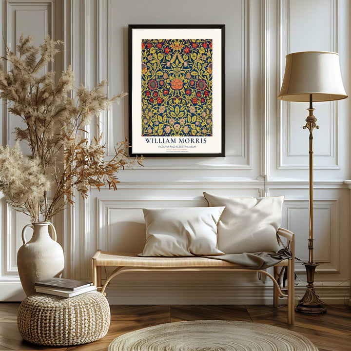 Exotic vintage floral pattern art featuring archival William Morris Violet and Columbine motifs shines in this print. Order custom framed, unframed, and canvas options at MapYourDreams for an elegant accent.