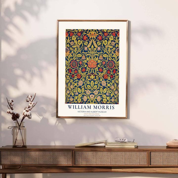 Elegant Victorian floral perspectives from the Victoria and Albert Museum star in this William Morris Violet and Columbine poster print. MapYourDreams offers versatile framed, unframed, and canvas options.