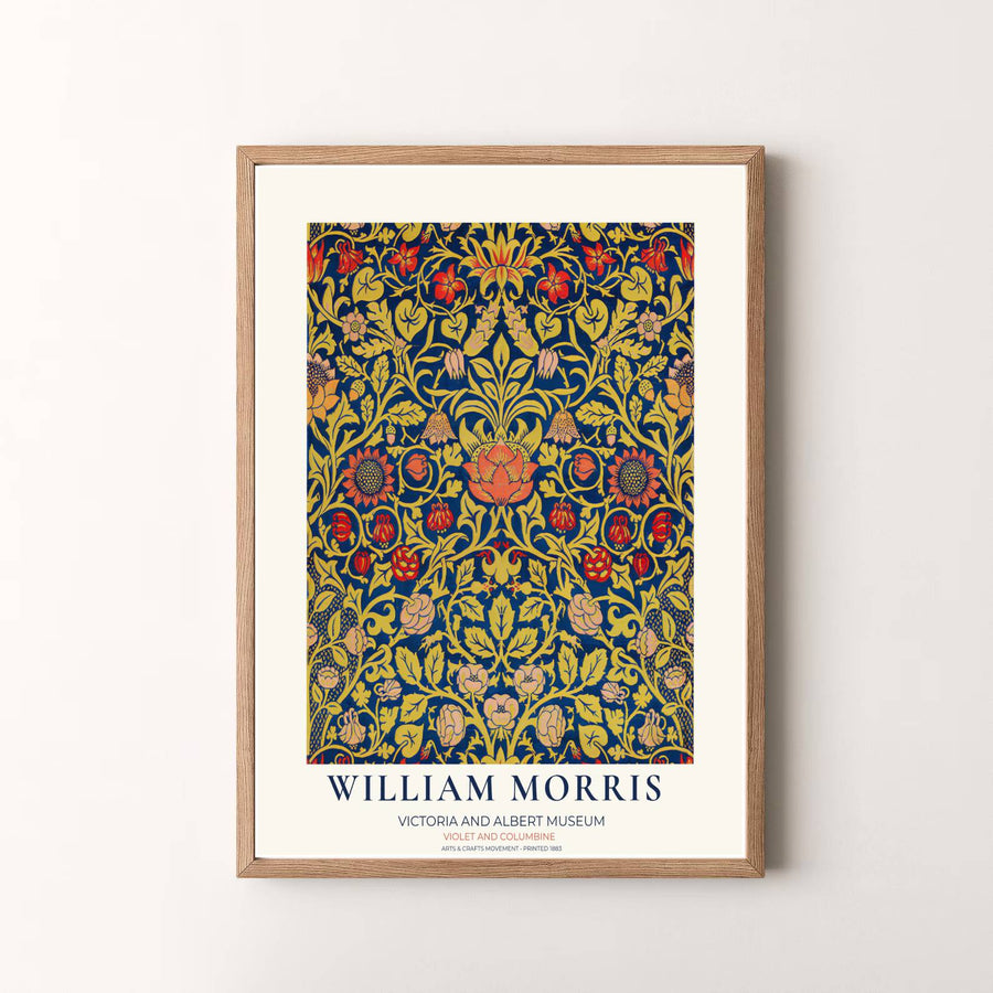 Botanical sophistication and historic museum craftsmanship unite in this William Morris Violet and Columbine print display. MapYourDreams delivers high-grade unframed, stretched canvas, and framed wall art formats.