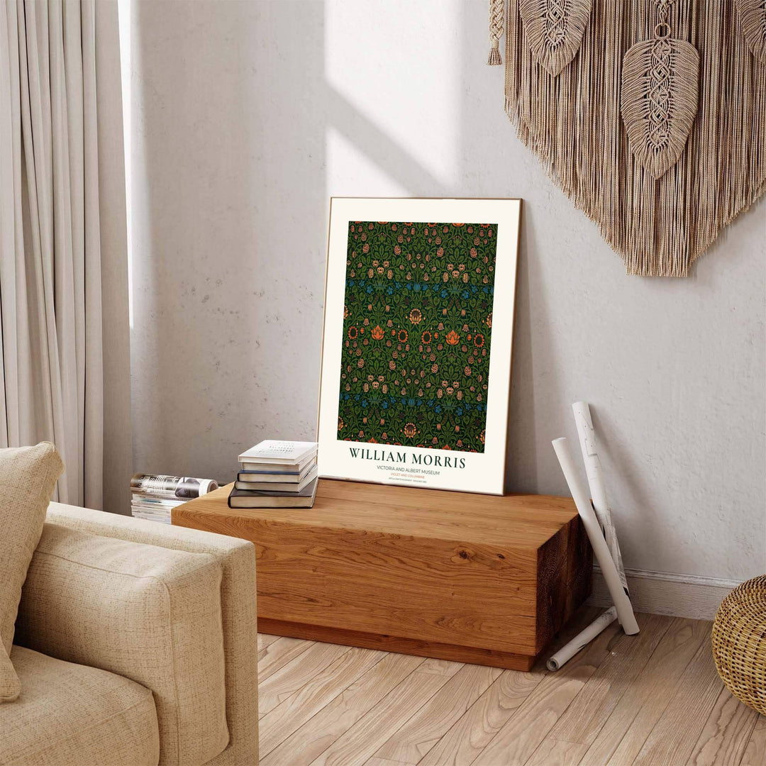 Warm coral floral accents and forest green depth in this William Morris Violet and Columbine Victoria and Albert Museum print glow elegantly. MapYourDreams provides stylish framed, unframed, and stretched canvas options.
