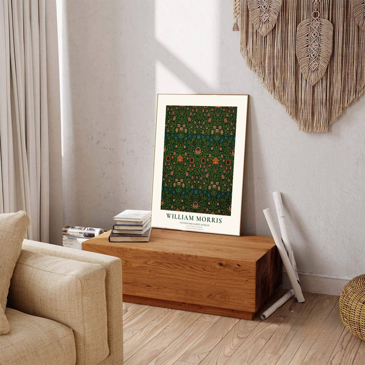 Warm coral floral accents and forest green depth in this William Morris Violet and Columbine Victoria and Albert Museum print glow elegantly. MapYourDreams provides stylish framed, unframed, and stretched canvas options.