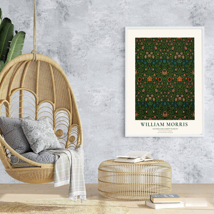 Elegant Victorian botanical perspectives from the Victoria and Albert Museum collection star in this green William Morris Violet and Columbine poster print. MapYourDreams offers versatile framed, unframed, and canvas options.