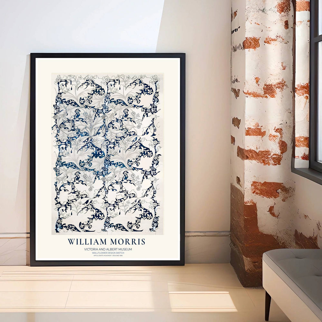 Inspired by Victorian textile design sketches, this indigo William Morris Wallflower Design Sketch exhibition print showcases classic British craftsmanship. Explore versatile framed, unframed, and gallery canvas options available at MapYourDreams.