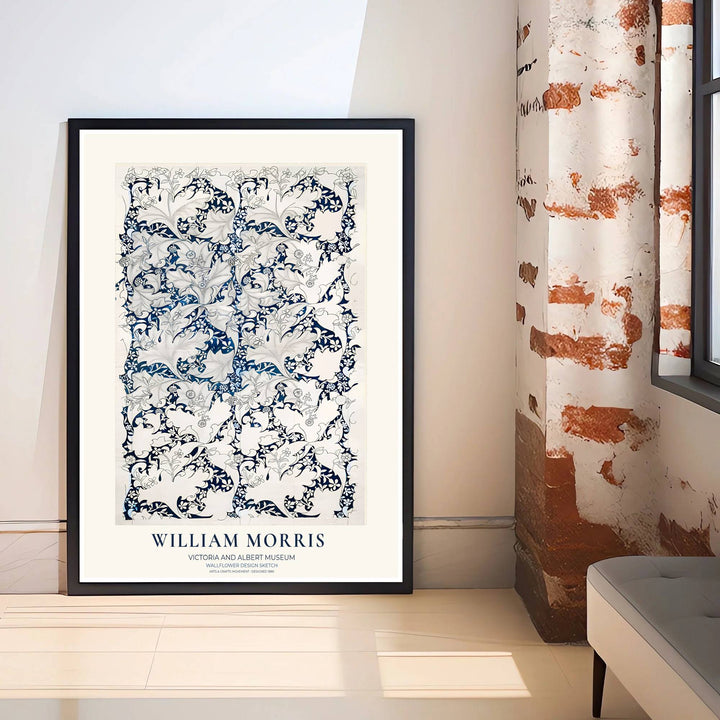 Inspired by Victorian textile design sketches, this indigo William Morris Wallflower Design Sketch exhibition print showcases classic British craftsmanship. Explore versatile framed, unframed, and gallery canvas options available at MapYourDreams.