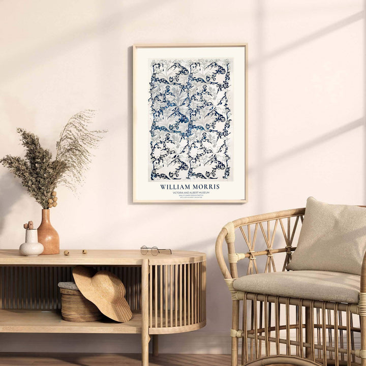 Elegant indigo ink accents and soft cream canvas textures in this William Morris Wallflower Design Sketch Victoria and Albert Museum print glow nicely. MapYourDreams provides stylish framed, unframed, and stretched canvas options.