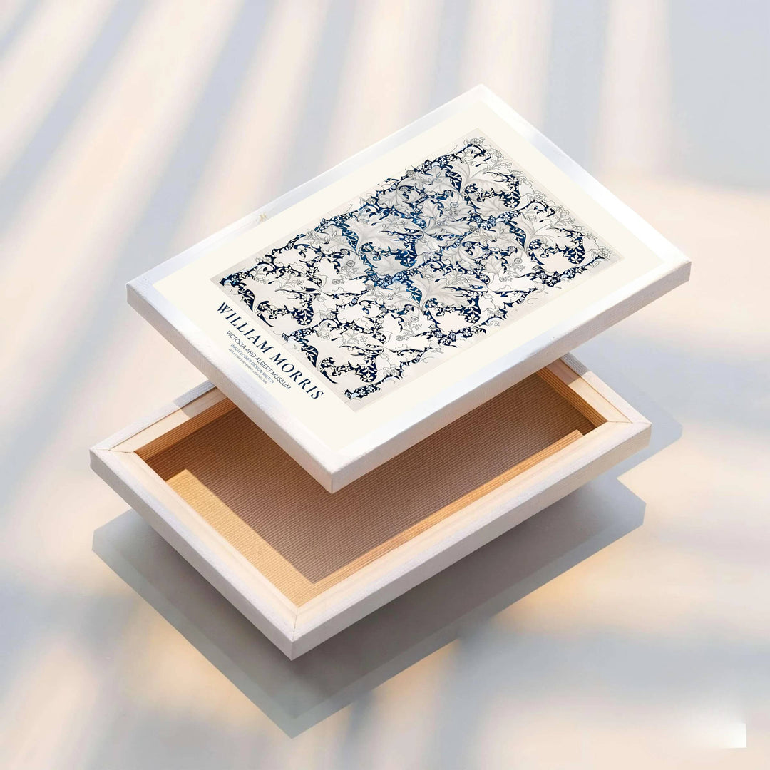 Classic Victorian interior design vibes and sweeping botanical sketch symmetry define this indigo William Morris Wallflower Design Sketch poster print. MapYourDreams features framed, unframed, and canvas options for living room wall decor.