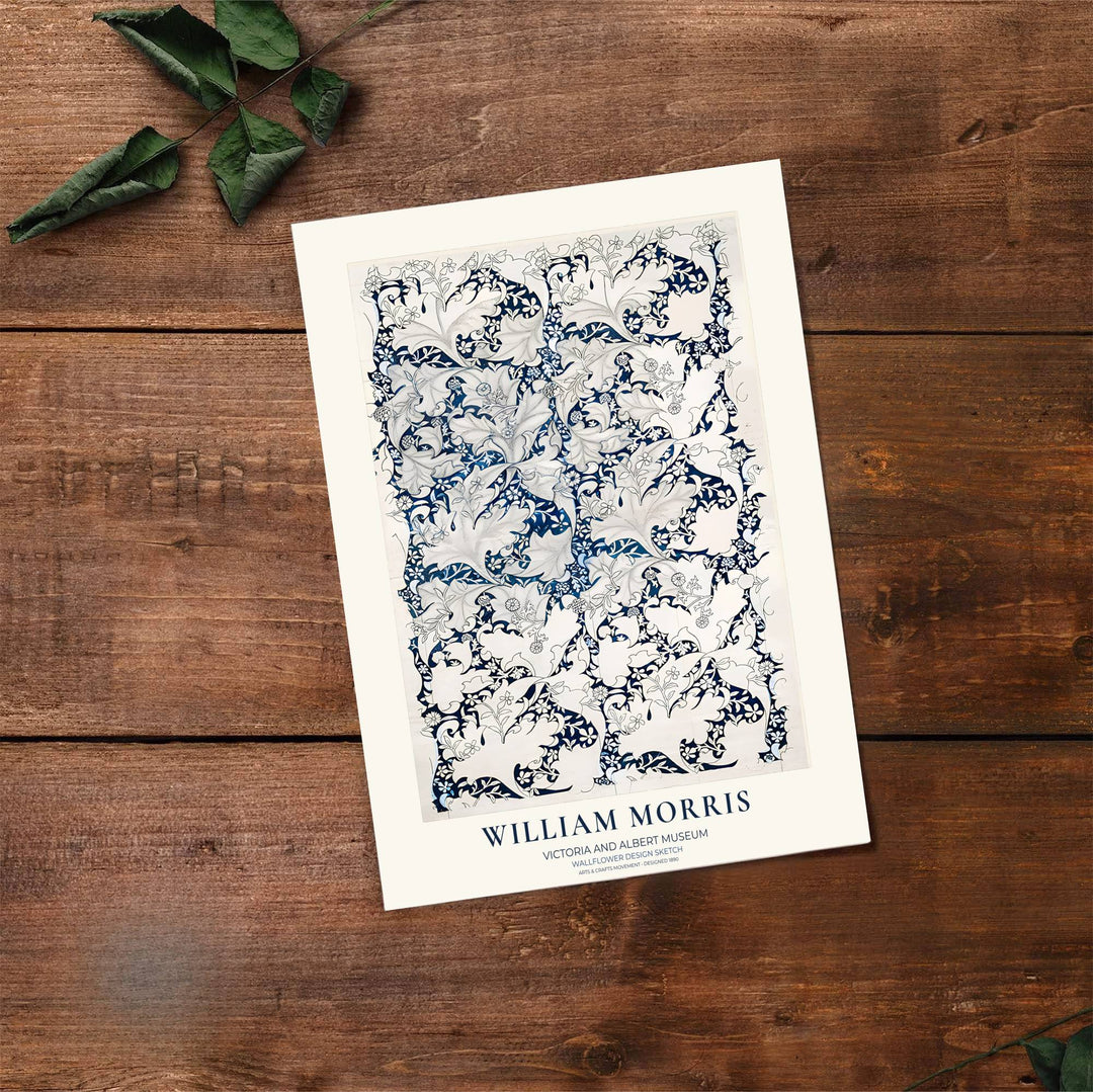 Elegant Victorian botanical sketch perspectives from the Victoria and Albert Museum collection star in this indigo William Morris Wallflower Design Sketch poster print. MapYourDreams offers versatile framed, unframed, and canvas options.