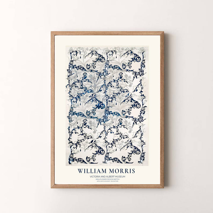 Symmetrical Victorian foliage sketch lines define this William Morris Wallflower Design Sketch exhibition print from the Victoria and Albert Museum. MapYourDreams presents fine art unframed paper, stretched canvas, and framed choices.