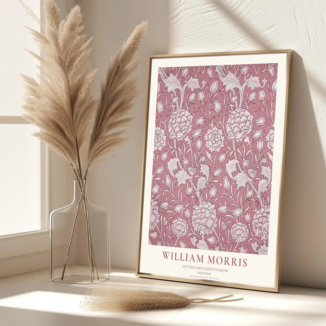 Elegant Victorian botanical perspectives from the Victoria and Albert Museum collection star in this dusty rose William Morris Wild Tulip poster print. MapYourDreams offers versatile framed, unframed, and canvas options.