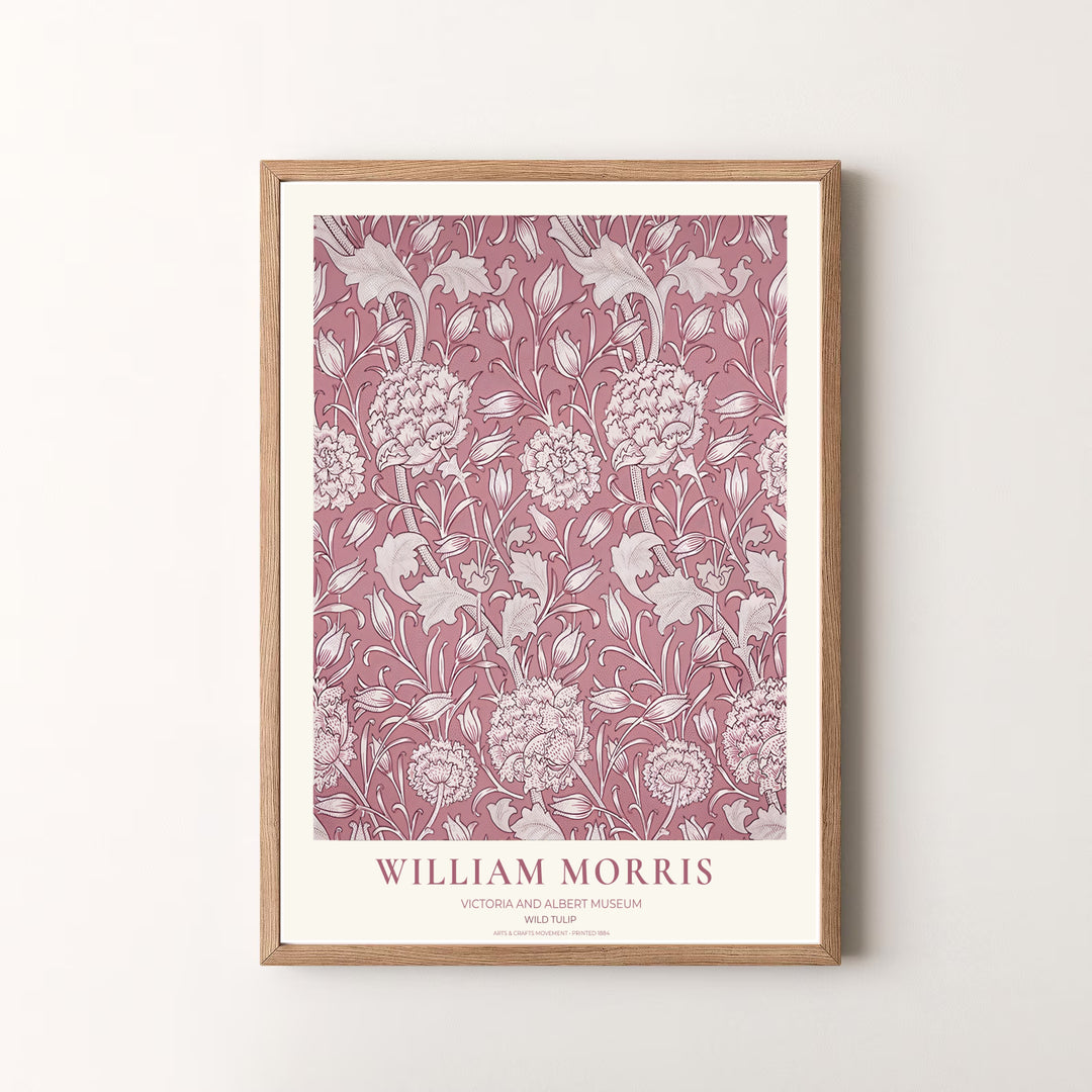 Symmetrical Victorian tulip vines define this William Morris Wild Tulip exhibition print from the Victoria and Albert Museum. MapYourDreams presents fine art unframed paper, stretched canvas, and framed choices.