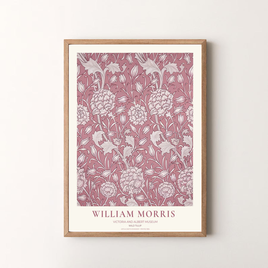 Symmetrical Victorian tulip vines define this William Morris Wild Tulip exhibition print from the Victoria and Albert Museum. MapYourDreams presents fine art unframed paper, stretched canvas, and framed choices.