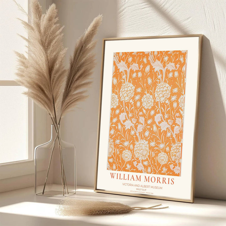Beautiful Arts and Crafts Movement print featuring William Morris Wild Tulip botanical design from the Victoria and Albert Museum. MapYourDreams offers versatile framed, unframed, and canvas options.