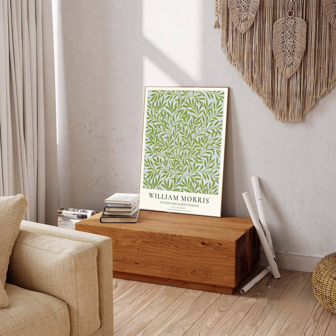Arts and Crafts Movement leaf poster featuring William Morris Willow Bough artwork from the Victoria and Albert Museum in London. MapYourDreams presents quality framed, unframed, and canvas options for home decor.
