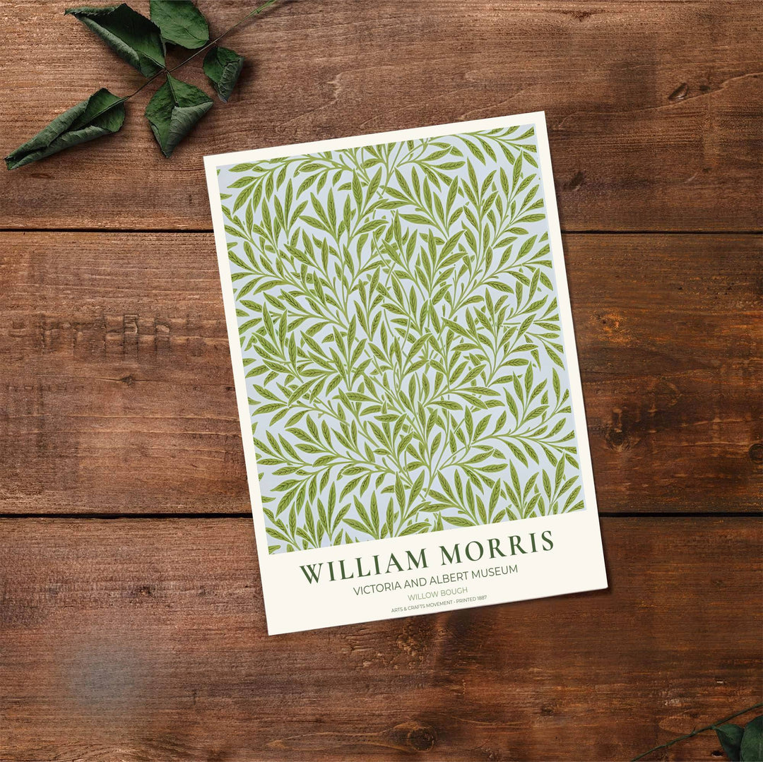 Soft green botanical wall art featuring the William Morris Willow Bough pattern from 1887, honoring London’s Victoria and Albert Museum. Browse archival framed, unframed, and canvas poster options at MapYourDreams.