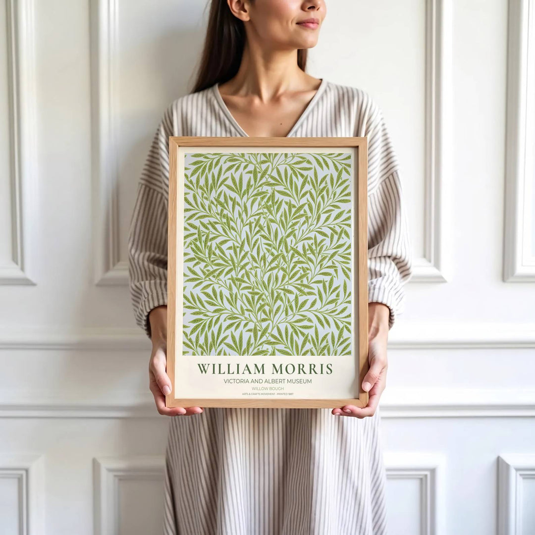 Timeless green leaf pattern artwork by William Morris inspired by the Victoria and Albert Museum collection in London. MapYourDreams offers custom framed, unframed fine art prints, and stretched canvas options.