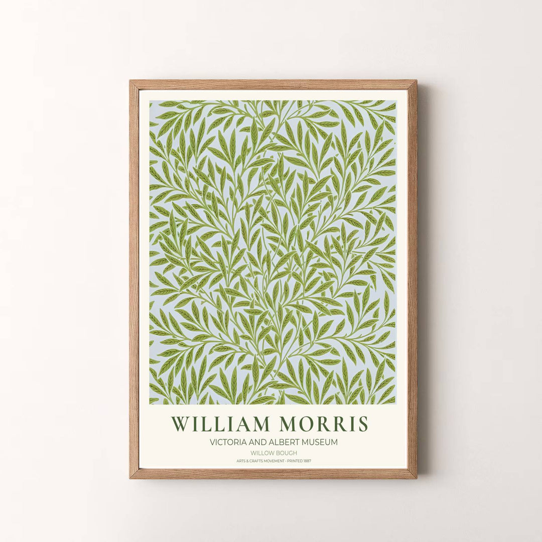 Classic 19th-century William Morris Willow Bough foliage print celebrating the Victoria and Albert Museum in London. Select from ready-to-hang framed, unframed paper, or gallery canvas wall decor at MapYourDreams.