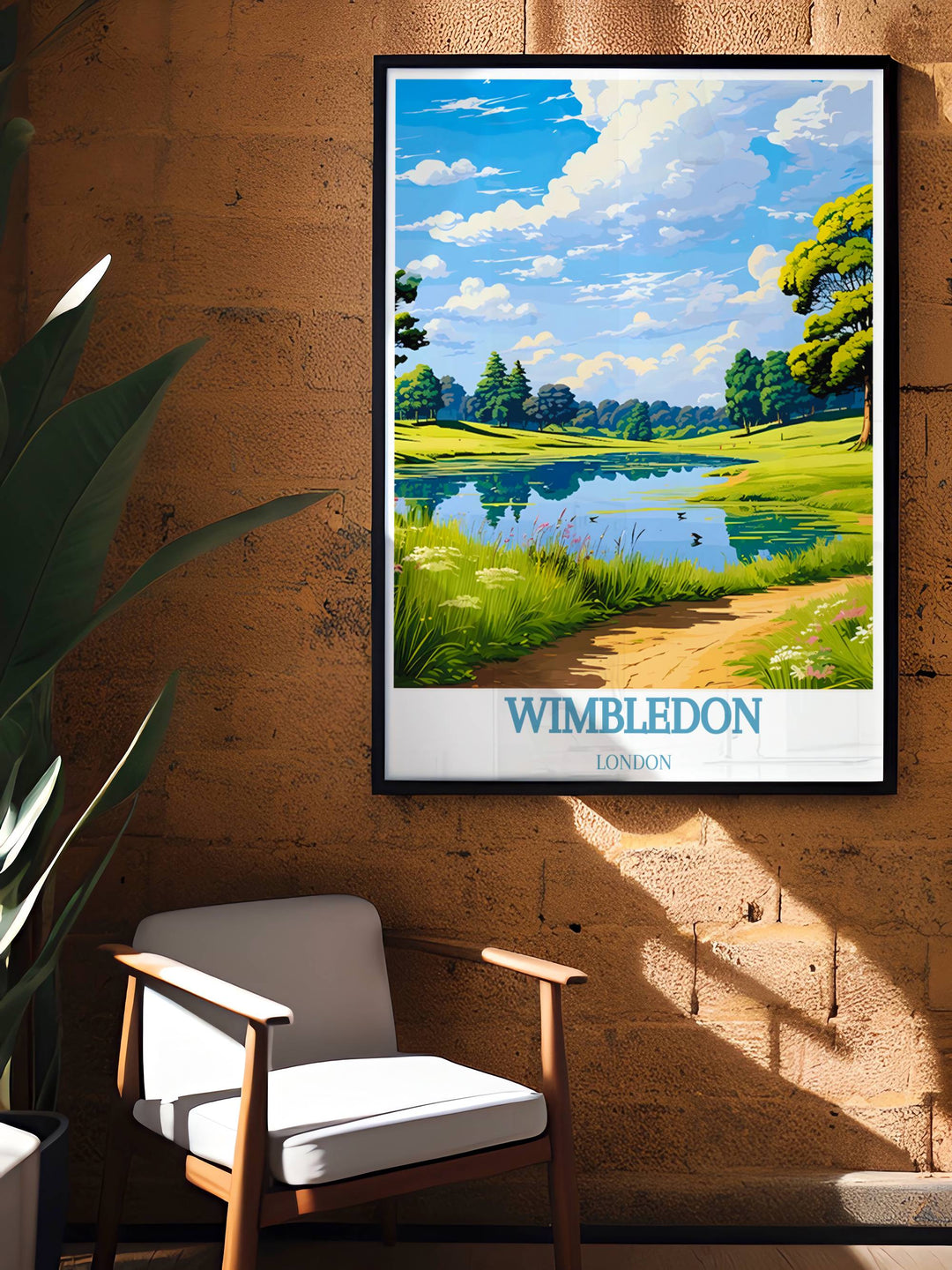 Custom print of Wimbledon Common, capturing the serene landscapes and historic landmarks, perfect for lovers of Londons natural beauty.