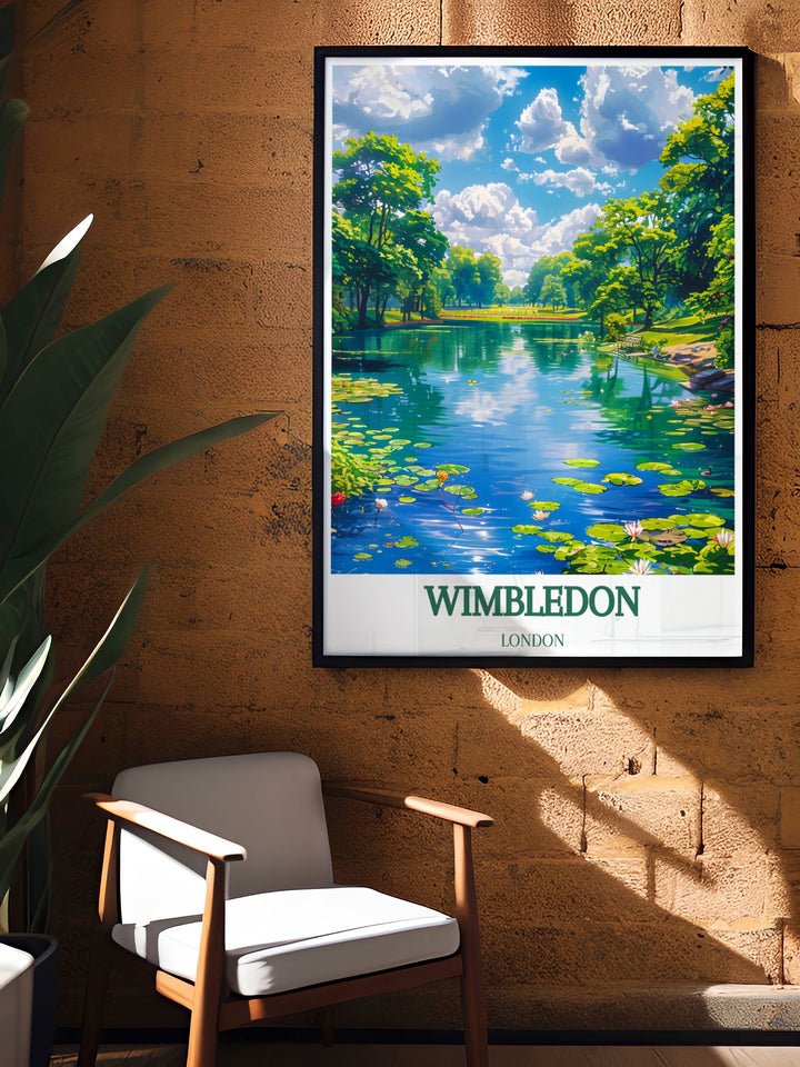 London wall art poster depicting Wimbledon Common, a serene green haven in the city, perfect for adding a touch of tranquility to any space.