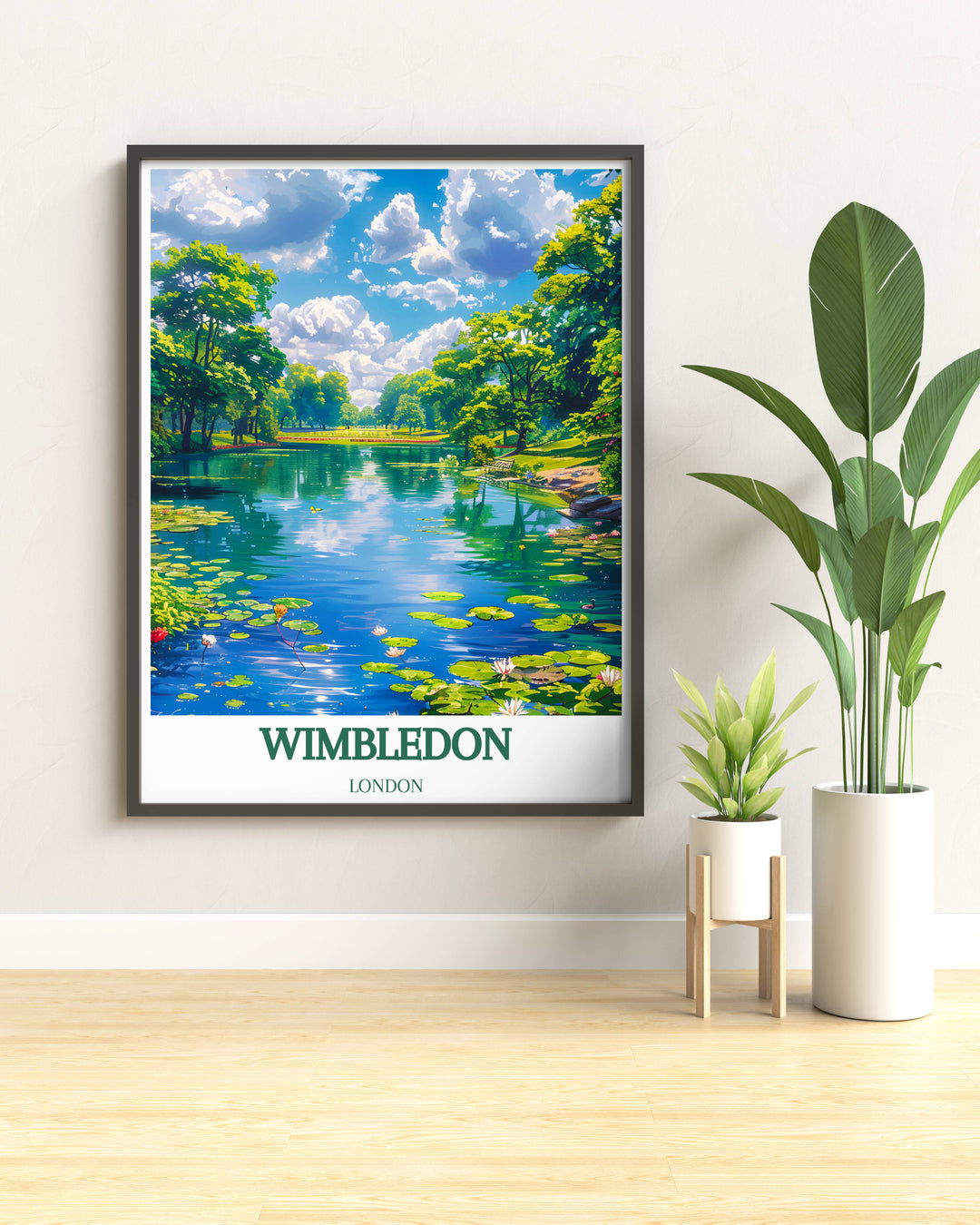 Framed art print of Wimbledon Common in Southwest London, showcasing the lush landscapes and serene atmosphere of this beloved park.