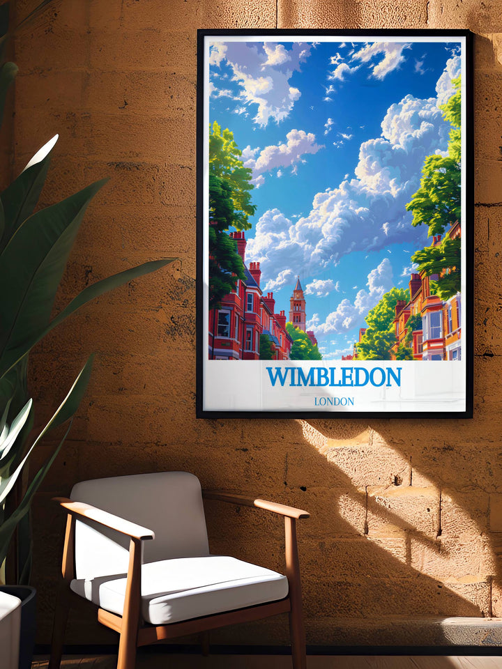 Custom print of Wimbledon Common, capturing the lush greenery and iconic windmill, perfect for those who love Londons natural beauty.