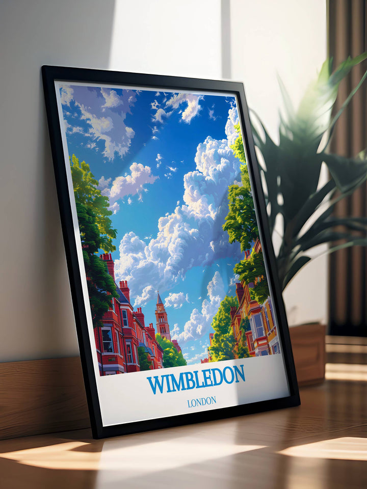 Beautifully detailed poster of Wimbledon Common, ideal for art lovers, highlighting the picturesque landscapes and historic Wimbledon Windmill.