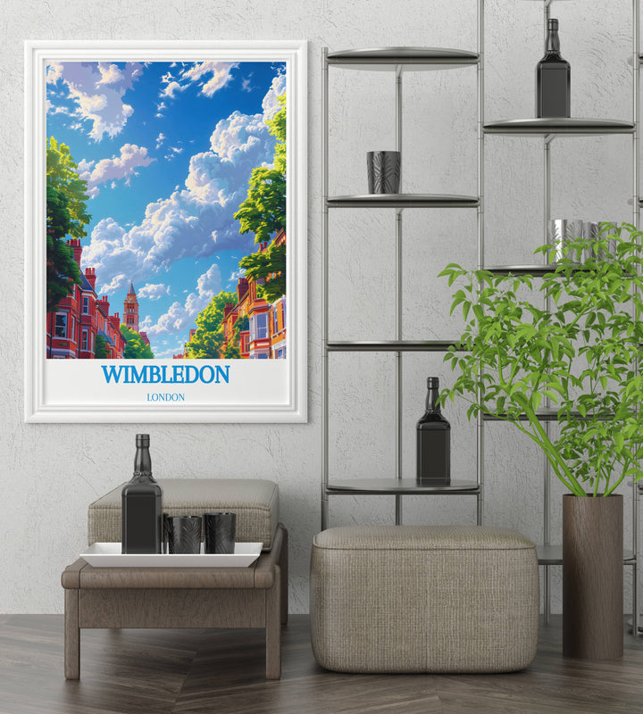 London travel poster featuring Wimbledon Common, a serene green space perfect for adding a touch of nature to any room.