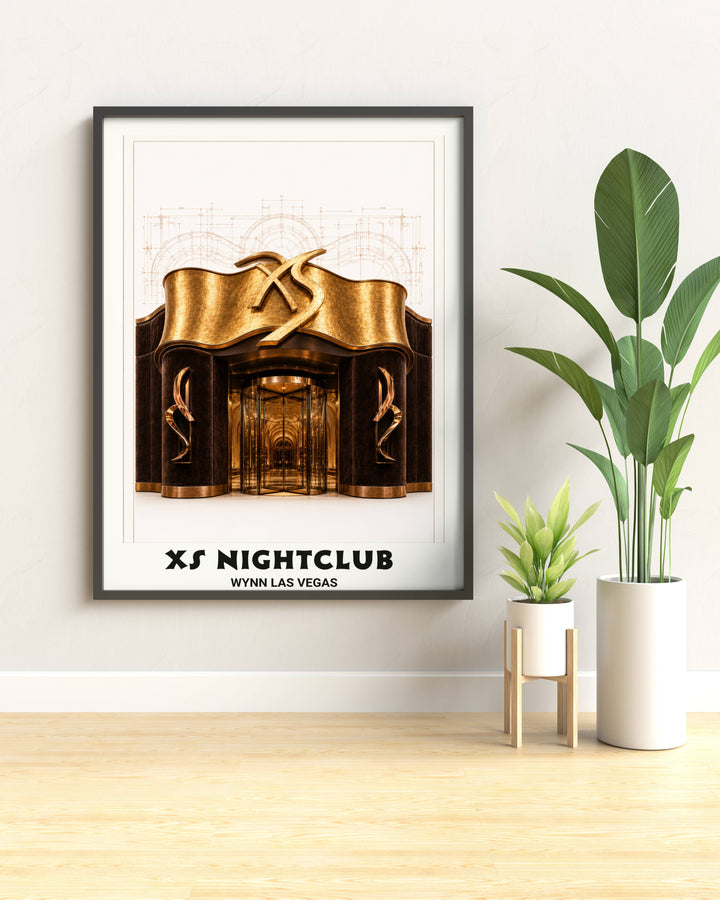 Luxury XS Las Vegas poster by Map Your Dreams with deep espresso velvet textures and a polished gold facade.