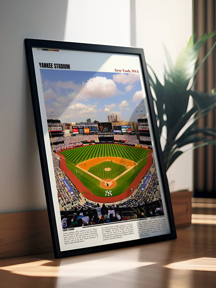 Classic Yankee Stadium print showcasing the lush green field and packed stands, a memorable gift for any housewarming.