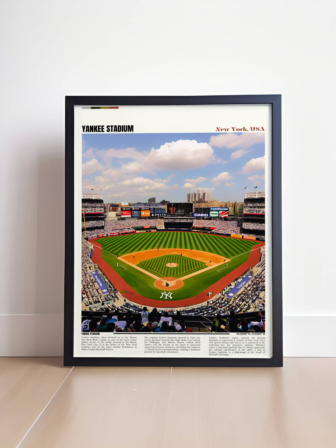 Retro New York Yankees poster featuring classic team imagery, perfect for a nostalgic sports collection display.
