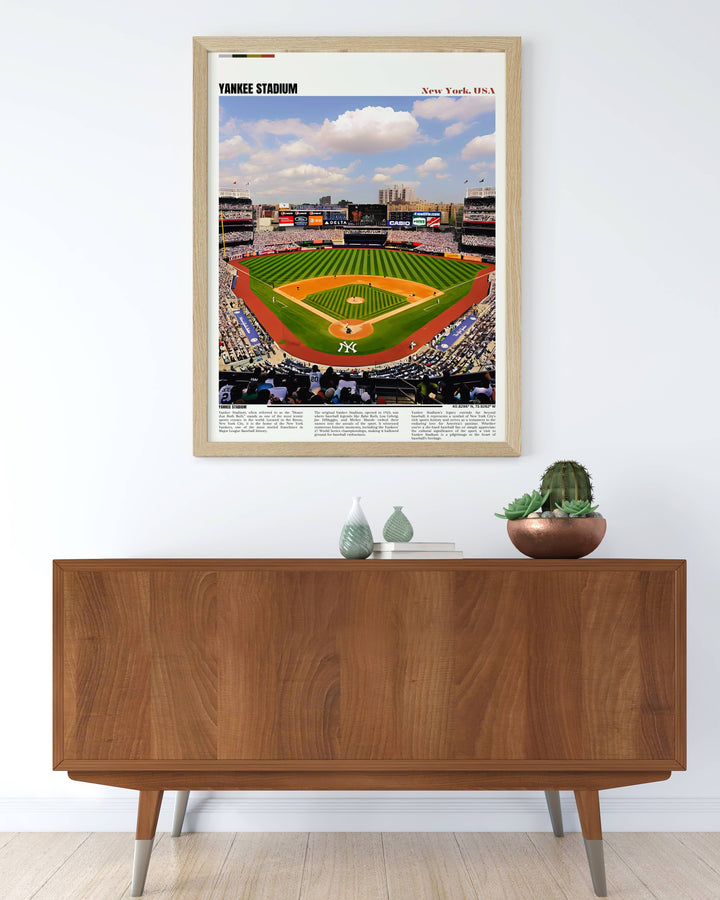 Detailed Yankee Stadium art print focusing on architectural elements, great for those who appreciate fine art and baseball.