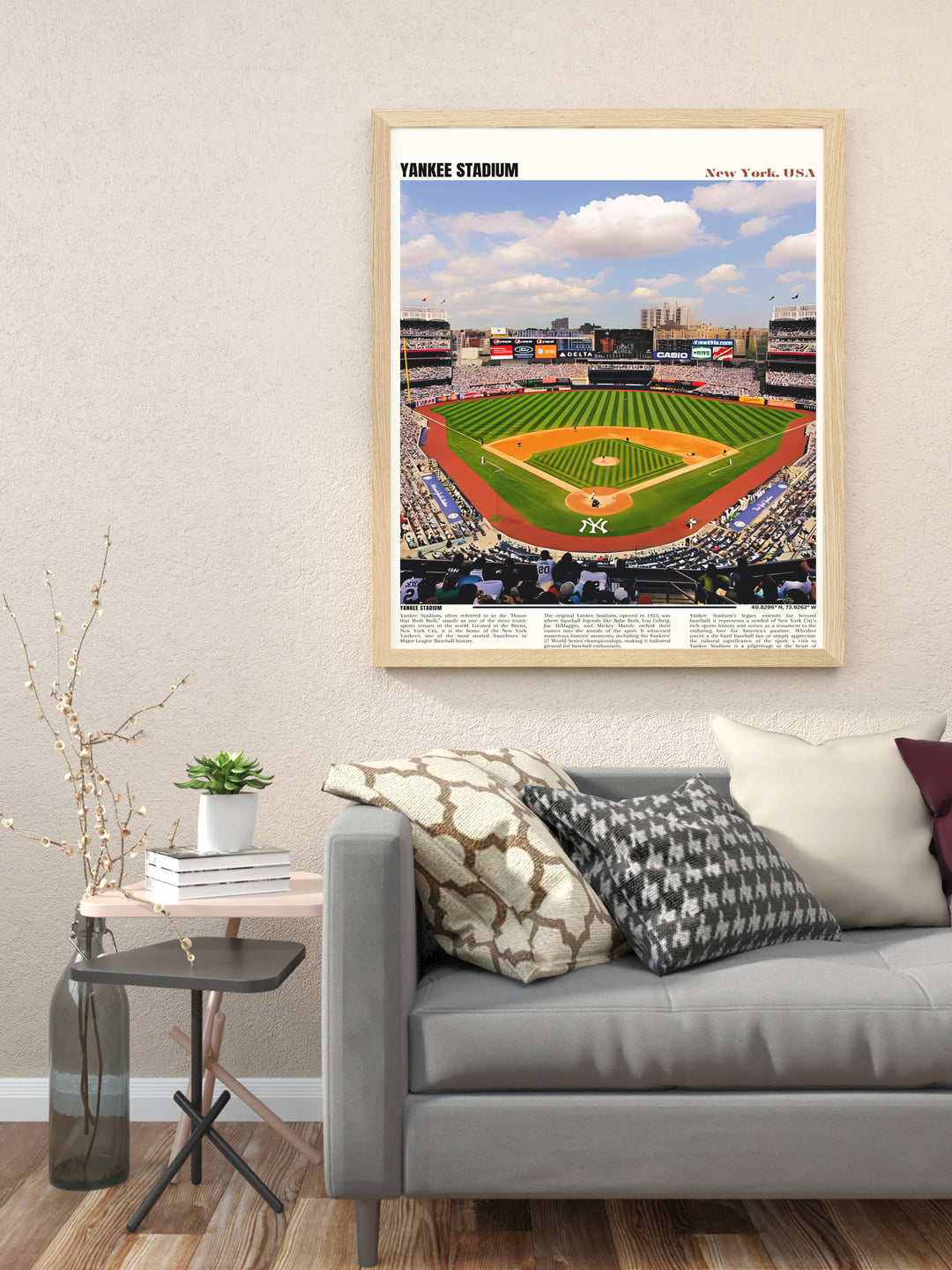 Dynamic Yankee Stadium poster capturing the energy of a live game, perfect for energizing any sports-themed room.