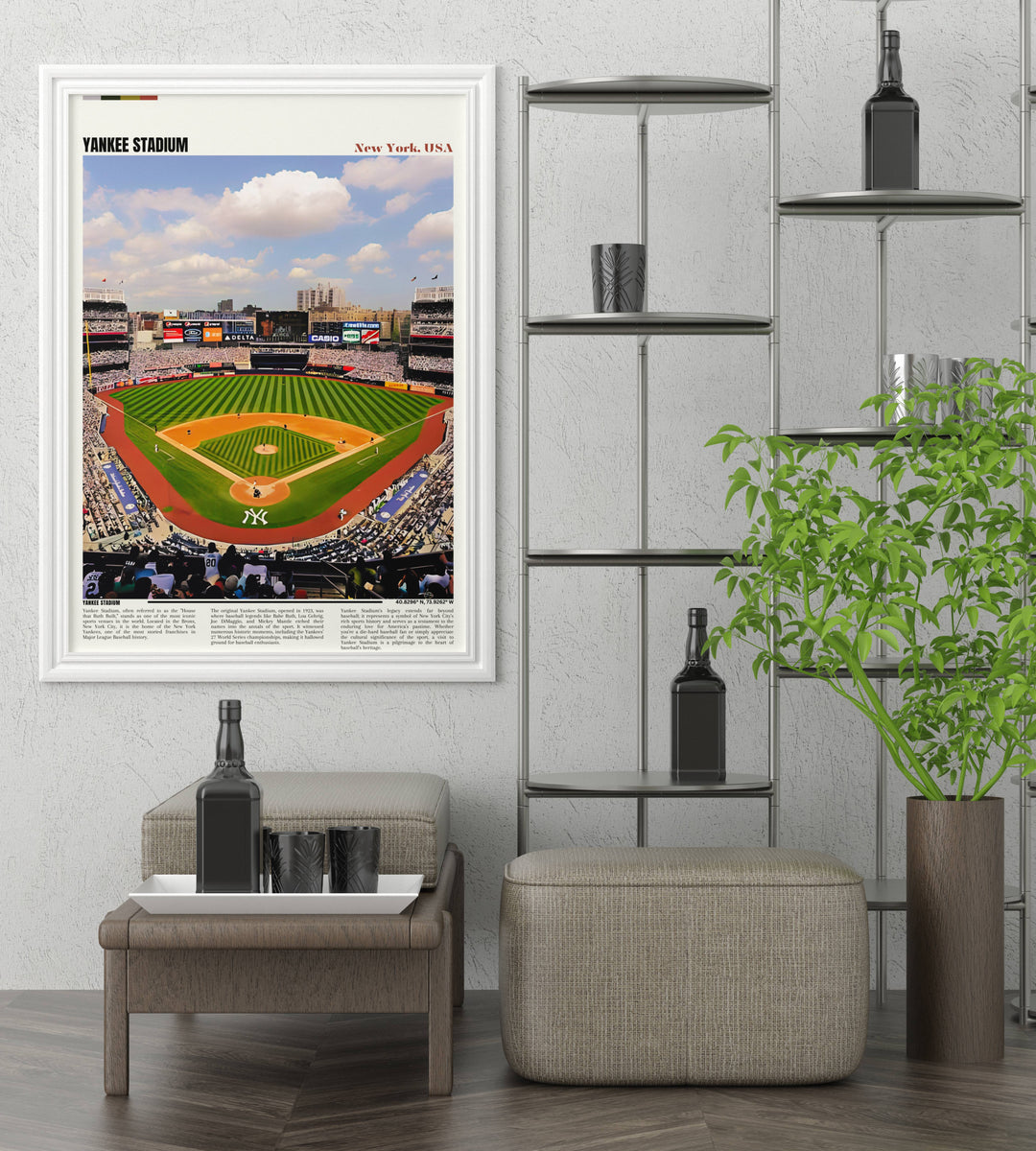 Dynamic Yankee Stadium poster capturing the energy of a live game, perfect for energizing any sports-themed room.