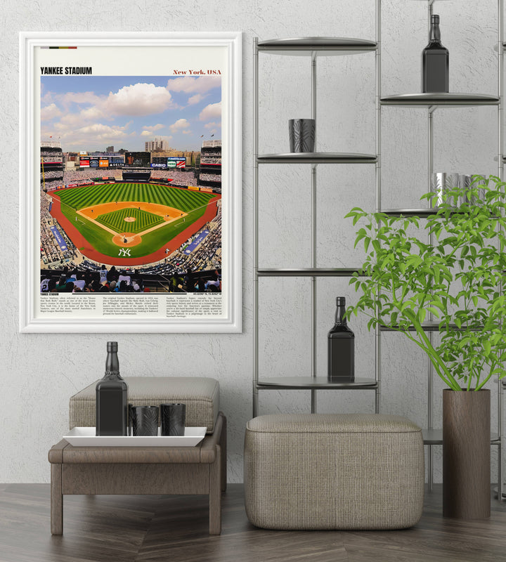 Dynamic Yankee Stadium poster capturing the energy of a live game, perfect for energizing any sports-themed room.