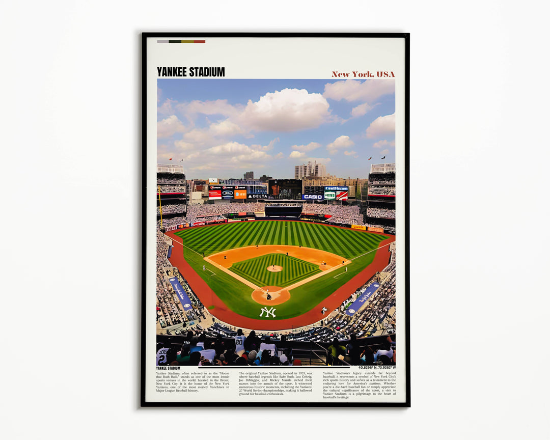 Vintage-style Yankee Stadium poster, ideal for adding a touch of historical elegance to any room setting.