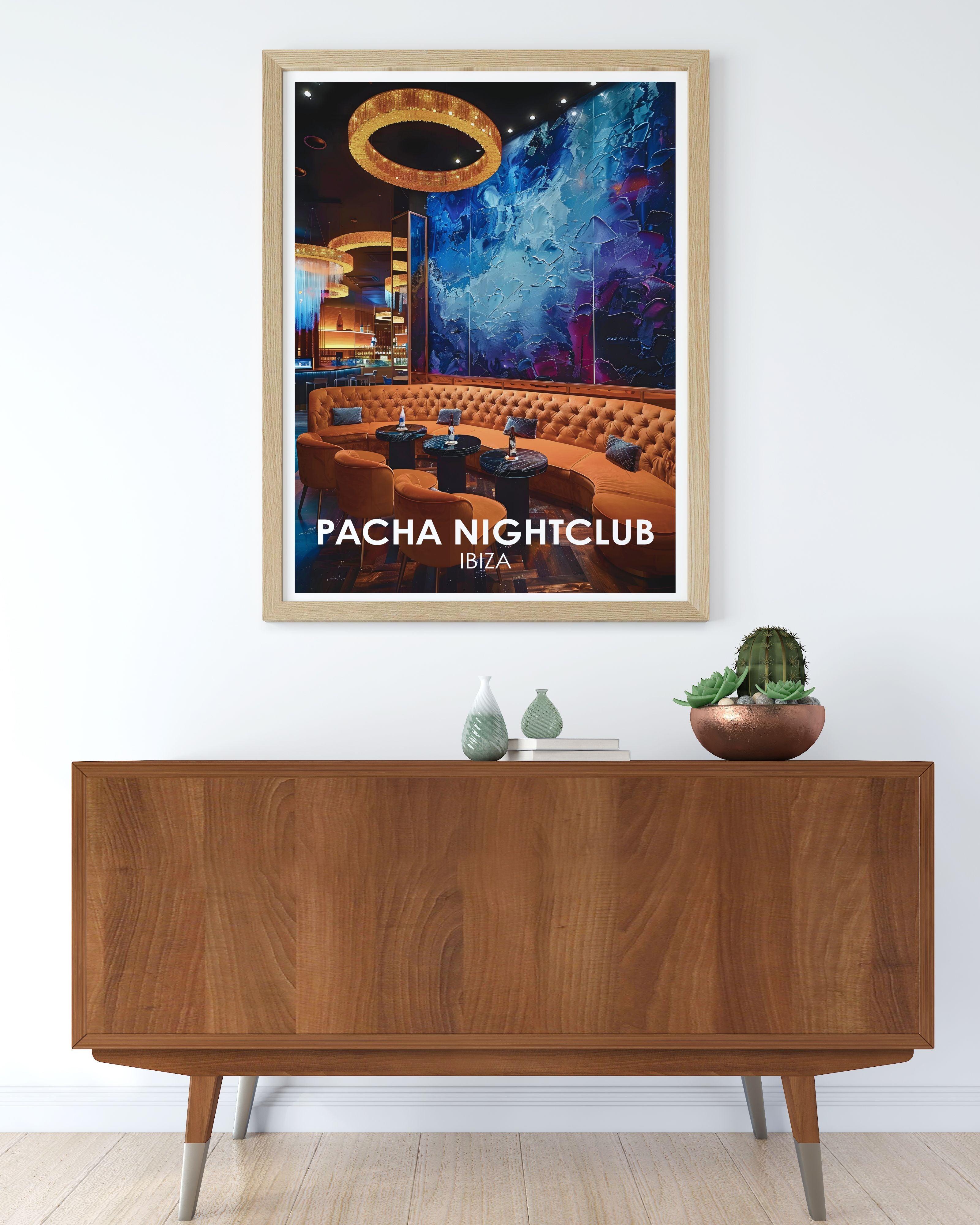Nightclub art print displayed in a music room interior
