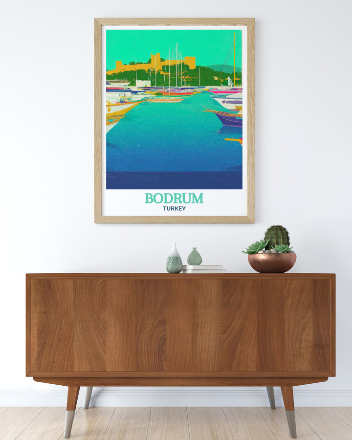 Elegant Bodrum Marina framed prints highlighting the tranquil setting of Bodrum Turkey. These Turkey travel prints are perfect for enhancing your living room decor with a touch of coastal beauty ideal for art lovers and collectors.