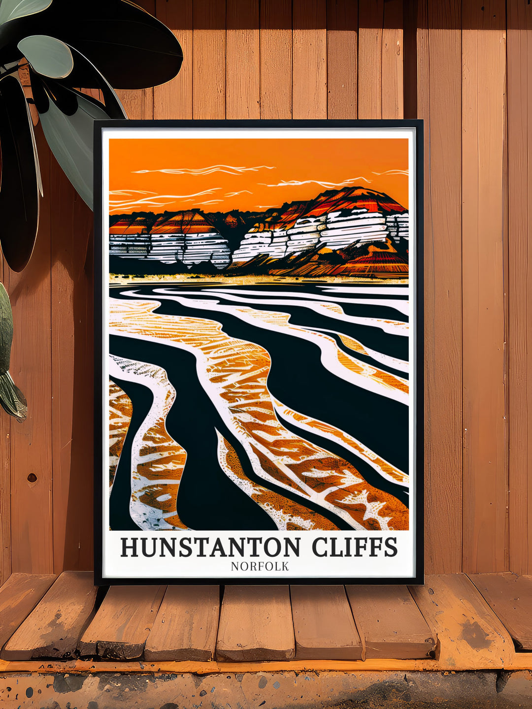 Hunstanton Cliffs wall poster displaying the vibrant layers of rock that make these cliffs a must see natural wonder. This print brings the beauty of Hunstantons coastline into your space, perfect for those who love exploring the natural landscapes of England.