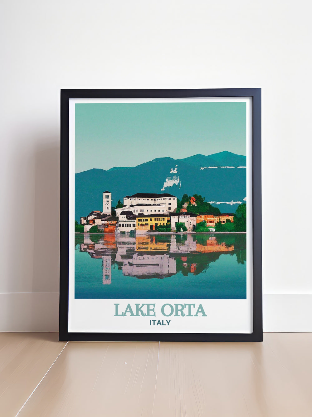 This San Giulio Island and Lake Orta poster brings together two of Italys most scenic spots. Perfect for decorating your living room or office, this travel print offers a peaceful view of Italys picturesque countryside and historic architecture.