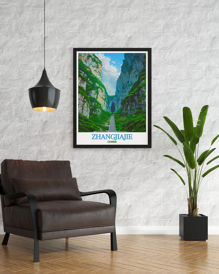 Elegant wall art of Tianmen Mountain showcasing the natural beauty of Zhangjiajie China an ideal gift for those who appreciate fine art and stunning travel destinations