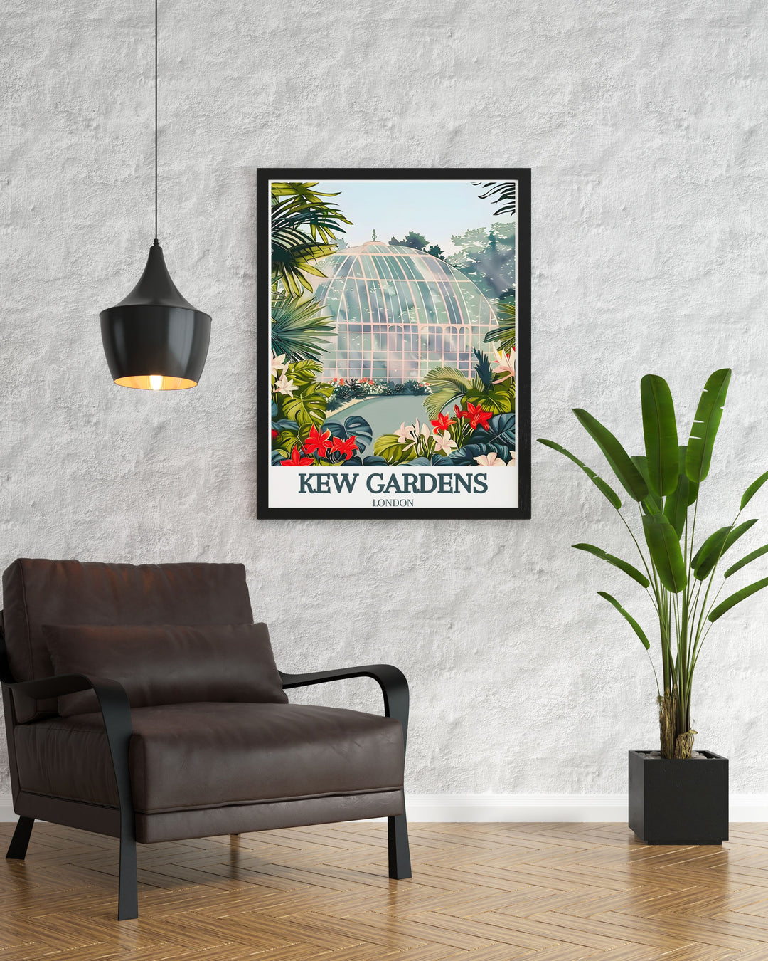 Kew Gardens Poster Print captures the beauty of the Waterlily House and the Royal Botanic Gardens in exquisite detail. This travel print is perfect for nature lovers and art enthusiasts, bringing the elegance of Englands famous gardens into your home with a stylish, timeless design.