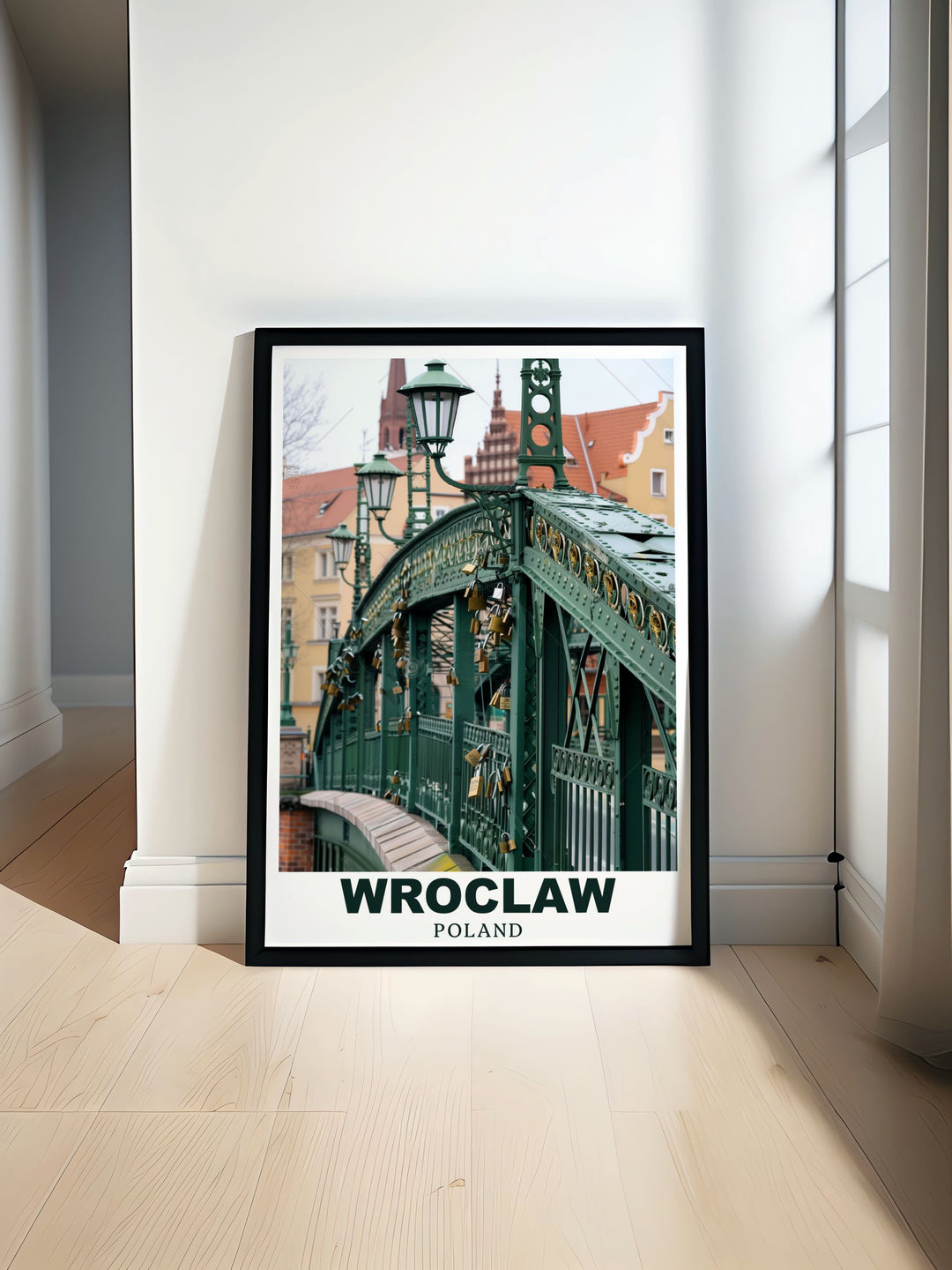 This travel poster artfully combines the historical charm of Wroclaw with the breathtaking views of Tumski Bridge. Perfect for home decor, it celebrates the unique stories and beauty of these iconic Polish landmarks.